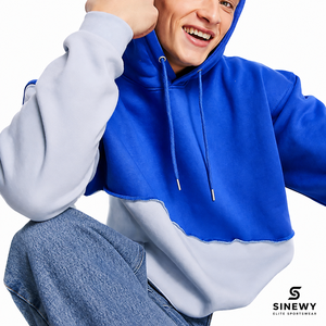 Sudadera con Capucha y Cremallera para Hombre SINEWY, Diseño Color Block, Felpa, Estilo Casual, para Otoño, 100% Algodón, Azul Grisáceo, con Bolsillos - Product Image 4