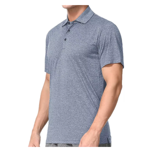 Chemise à manches courtes pour homme 100% coton anti-plis couleur unie tricotée séchage rapide style décontracté style golf bleu gris - Product Image 3