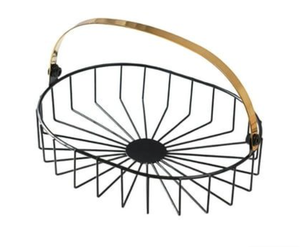 Panier à fruits ovale en métal noir avec poignée dorée pour le rangement sur comptoir de cuisine moderne et les paniers de présentation décoratifs - Product Image 1