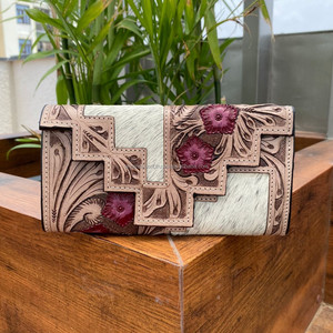 Cartera de mano de cuero con patrón occidental para ocultar el pelo, billetera tallada a mano, tarjetas de cuero de vaca Vintage, billetera en efectivo, regalos - Product Image 2