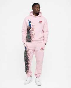 Conjunto Deportivo para Hombre Long Mission con Estampado de Pavo Real Rosa, Sudadera con Capucha, Manga Larga, Informal, Transpirable, Ligero, 100% Algodón, con Cordón Ajustable - Product Image 1