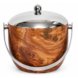 Seau à glace de luxe en bois avec couvercle et poignée en acier inoxydable, seau isotherme à double paroi pour vin et champagne, accessoires de bar - Product Image 1