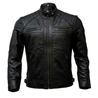 Veste de motard en cuir véritable pour homme, noire, vintage, effet vieilli, en promotion