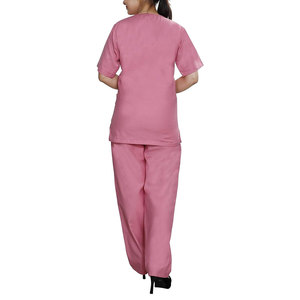 Conjunto de Uniforme Médico Rosa con Cuello en V, Manga Corta, Unisex, Pantalones de Sarga para Personal Médico - Product Image 2