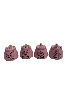 ชุดกระปุกเก็บของในครัวสีชมพู 4 ชิ้น พร้อมฝาปิด สำหรับชา กาแฟ น้ำตาล เกลือ กระปุกพลาสติกขนาดเล็กน่ารัก - Product Image 1