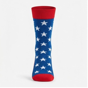 Chaussettes ras du cou bleues à étoiles blanches et bordure rouge, respirantes, tricotées pour adultes, usage décontracté - Product Image 1