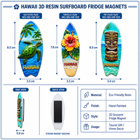 Magnet Kulkas Souvenir Hawaii Kustom 3D Resin Papan Selancar Magnet Kulkas Tiki Penyu Laut Bunga Grosir Hadiah Turis