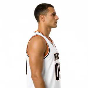 Maillot de basketball sublimé imprimé, col en V, sans manches, athlétique, anti-humidité, 100 % polyester, respirant, séchage rapide - Product Image 5