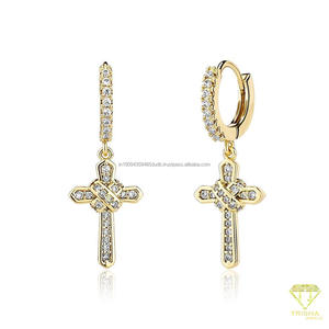 Pendientes de Aro con Cruz de Plata de Ley 925 de Lujo con Piedras Brillantes para Joyerías - Product Image 4