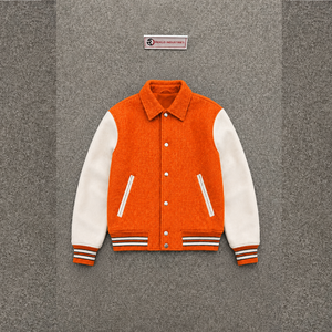 Blouson universitaire en laine orange de qualité supérieure pour homme, veste de style Letterman de haute qualité avec manches crème et fermeture boutonnée, style Preppy - Product Image 5