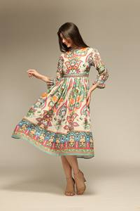 Vestido Midi con Estampado Multicolor de Diseño Premium para Mujer, Vestido para Bodas y Fiestas Casuales, Precio de Exportación - Product Image 4