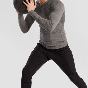 Haut de sport gris pour homme à manches longues, anti-UV, en Spandex et Polyester, séchage rapide, sans coutures, teint uni - Product Image 3