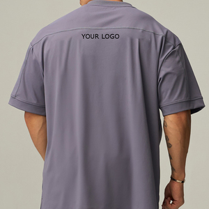 Custom Comfortable Beige <b>Polyester</b> Spandex O-Neck Short Tee Gym Fitness Quick Dry Oversized Running Athletic <b>T</b> <b>Shirt</b> for Men - Product Image 5