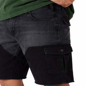 Shorts en jean noir pour homme, taille mi-haute, coupe droite, décontracté, été, respirant, en tissu tricoté, style déchiré, imperméable et coupe-vent - Product Image 4