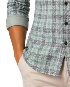 Camisa casual a cuadros verde menta y gris personalizada para hombre, corte ajustado, manga larga, con botones, de algodón, elegante, de calidad premium. - Product Image 2