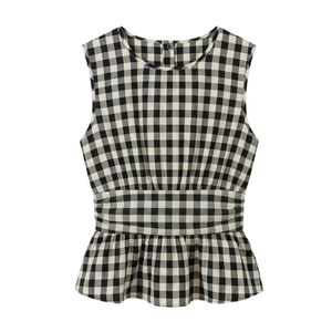 Chemisier Peplum sans manches pour femme, coupe ajustée à la taille, à carreaux orange vichy, style boutique d'été - Product Image 6