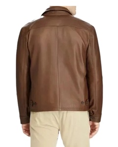 Chaqueta de Cuero Marrón para Hombre, Cuello Alto, Cierre de Cremallera, Estilo Casual, Corte Regular, Secado Rápido, Transpirable, Invierno - Product Image 2