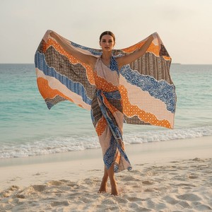 Paréo de plage en batik fait main de qualité supérieure, léger, respirant, en coton, écharpe polyvalente, couverture d'été, tenue de villégiature, style bohème - Product Image 3