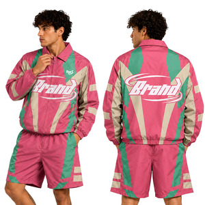 Custom <b>Pink</b> Graphic Print Nylon Windbreaker Jackets Shorts Track Suit Lightweight Waterproof Embroidery Logo Windbreaker Hoodies - Product Image 1