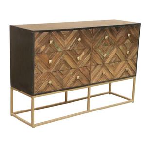 Modern Industrial Modular Eco-Friendly Solid Mango Wood <b>6</b>-<b>Drawer</b> Flat Panel Cabinet Iron Base Large Capacity Storage Living Room - Product Image 2