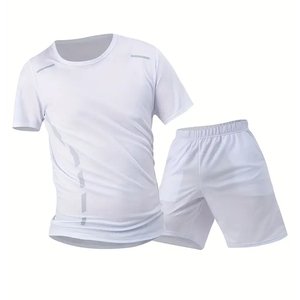 White Color 2 Pcs Outdoor Running Fitness With Pocket Summer <b>Short</b> Sleeve <b>Compression</b> T-Shirt <b>Shorts</b> Set BY AMAZING INDUSTRIES - Product Image 3