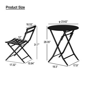 3-Piece Patio <b>Bistro</b> Set with <b>Foldable</b> Round <b>Table</b> and Chairs for Outdoor Entertaining - Product Image 5