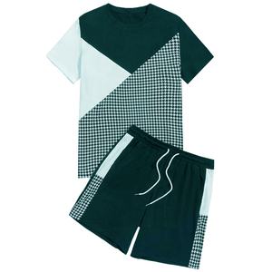 Ropa de calle de 2 piezas con logotipo personalizado para hombre, ropa deportiva, chándal informal, camiseta de bloque de color sólido, pantalones cortos para correr con cordón - Product Image 5