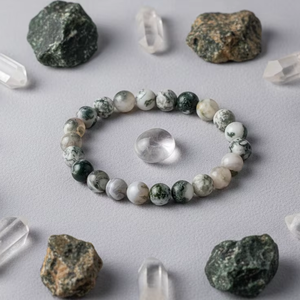 Handmade AAA Dendrite Round Bead <b>Bracelet</b> – Polished Gemstone Stretch <b>Bracelet</b> for Men & Women - Product Image 1