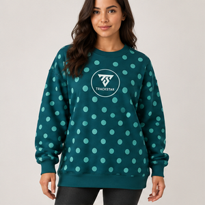 Women's Teal <b>Crewneck</b> Sweatshirt with Aqua Allover Polka Dots Long Sleeve Custom Logo - Product Image 1