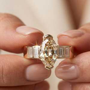 2.01CT <b>Champagne</b> Marquise Cut Diamond Five Stone Ring Lab Grown 14K Solid Gold Wedding Engagement Gift For Bridesmaid - Product Image 1