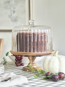 Eco Inspired Wooden <b>Cake</b> <b>Stand</b> With Transparent <b>Glass</b> Lid For Sustainable Dessert Display And Kitchen Use - Product Image 2