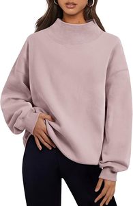 Women's Oversized Sweatshirts <b>Mock</b> <b>Neck</b> Pullover Long Sleeve <b>Tops</b> Fall Fashion Outfits 2026 Clothes Unlined Poly/Cotton Pullover - Product Image 6