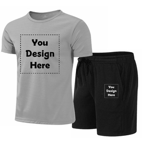 Custom Logo Summer <b>Men's</b> Breathable Knitted 100% Cotton Casual Gym Suit <b>T</b>-<b>Shirt</b> <b>and</b> <b>Shorts</b> Sets Oversize - Product Image 2