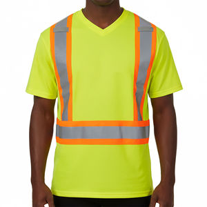 High Visibility Hi Vis Safety T Shirt Men <b>Reflective</b> Tape Short Sleeve Fluorescent Workwear <b>Top</b> - Product Image 4
