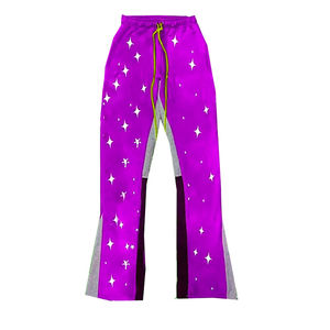 Pantalon de survêtement évasé personnalisé avec strass pour homme, 100 % coton, coupe large, style streetwear, vente en gros OEM - Product Image 1