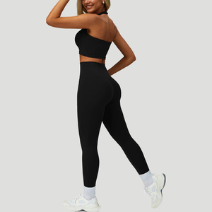 Custom Women's Eco-Friendly 100% Cotton Breathable Seamless Yoga Set 2-Piece Gym Sportswear Quick Dry High Waist Elastic Waist - Product Image 3