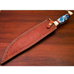 Short Sign Industry Handmade Damascus Steel Outdoor Camping Hunting Bowie Knife 16-inch <b>Clip</b> Point Blade Micarta Handle - Product Image 5