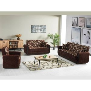 Juego de Muebles de Sala de Estar Modernos de Madera de Teca Sólida de Lujo, Sofá Cuadrado con Patrón Floral Acolchado, Marrón, 3, 2 y 1 Plazas, para Hotel o Villa - Product Image 1
