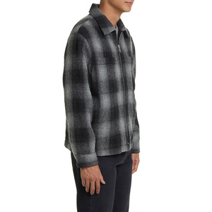 Veste chaude zippée en polaire à carreaux pour homme, col rabattable, coupe classique, mélange de laine, motif noir et gris - Product Image 3