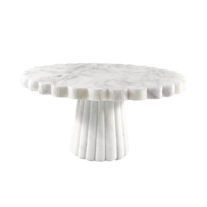 Round <b>Marble</b> <b>Cake</b> <b>Stand</b> With Flower Edge Handmade Stone Pedestal Base - Product Image 1