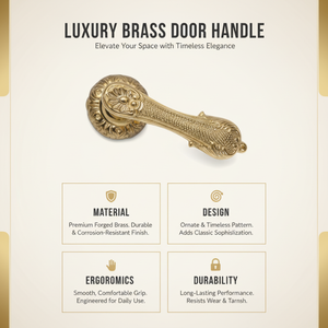 Manija de Puerta Dorada Antigua |   Diseño Floral Decorativo, Manija de Latón para Puerta Principal, Herrajes para Puertas Interiores para Hogar y Hotel - Product Image 5