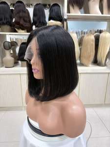 Peluca Bob de Cabello Virgen Chino con Frente de Encaje, Base de Encaje y Encaje Transparente, 150% de Densidad, Tamaños Pequeños y Grandes - Product Image 6