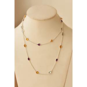 Collar TriAura Harmony con Amatista Verde y Citrino en Bisel con Cadena de Plata de Ley 925, Collar de Moda - Product Image 1