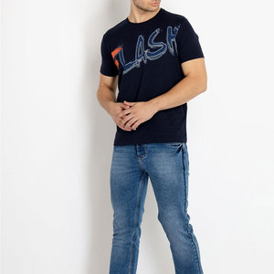 T-shirt décontracté noir à manches courtes et col rond pour homme, avec logo sérigraphié sur le devant, en jersey 100 % coton respirant, poids du tissu 220 g - Product Image 4