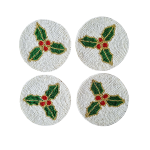 Set de table artisanal en perles de rocaille, broderie de coton faite à la main, tissu de base blanc, thème Amour, logo personnalisé - Product Image 1