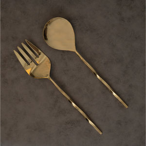 Ensemble de 2 cuillères et fourchettes à salade en acier inoxydable moderne, finition argentée, avec manche en forme de plume, fabriquées à la main, pour la restauration. - Product Image 4