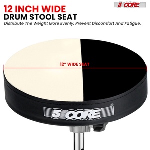 5 Core Drum Throne 3" Thick <b>Padded</b> Guitar Stool 200Lb Capacity Velvet Top Adjustable Drummer <b>Chair</b> - Product Image 4