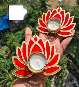 เชิงเทียนดอกบัว rangoli ทำด้วยมือไม้โลหะดิวาลีของตกแต่งของขวัญของชำร่วยของชำร่วยงานแต่งบ้านสำนักงาน - Product Image 3