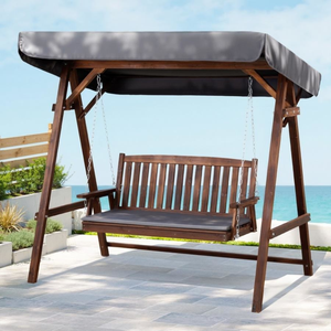 Fauteuil suspendu en bois pour patio extérieur avec auvent, banc de jardin pour la détente dans la cour, la villa ou le complexe hôtelier - Product Image 3
