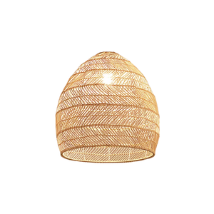 Abat-jour en rotin à motif chevron moderne, abat-jour suspendu en forme de dôme incurvé, abat-jour en paille tressée - Product Image 1